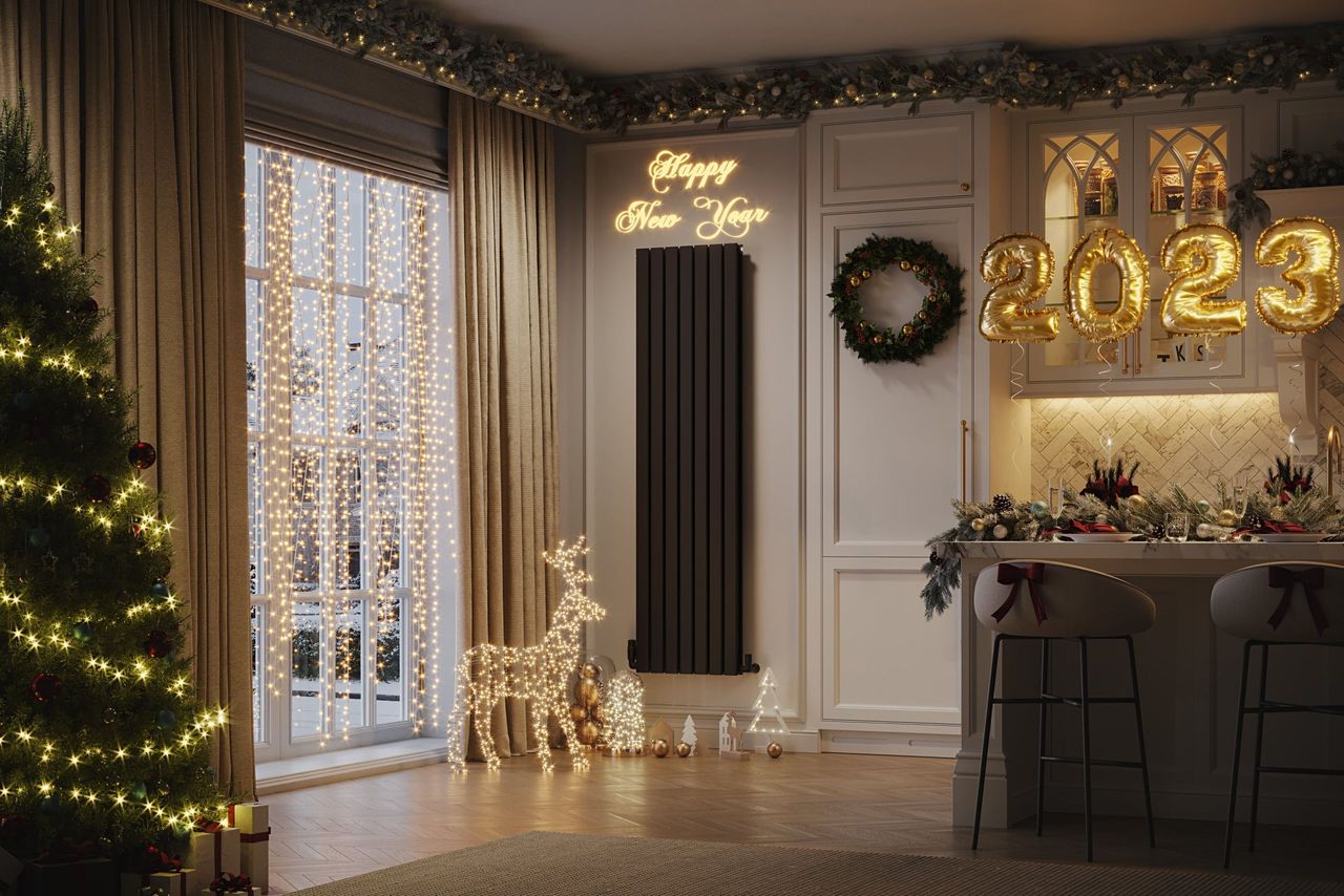 Radiator in a Christmas-decorated Living Room