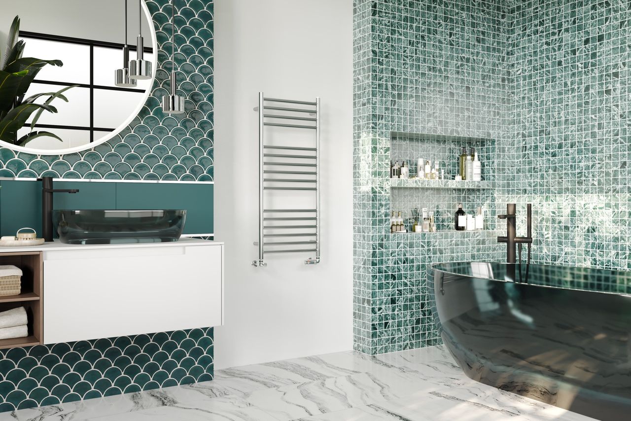 Mirror Finish Towel Rail in a Bathroom Visualization