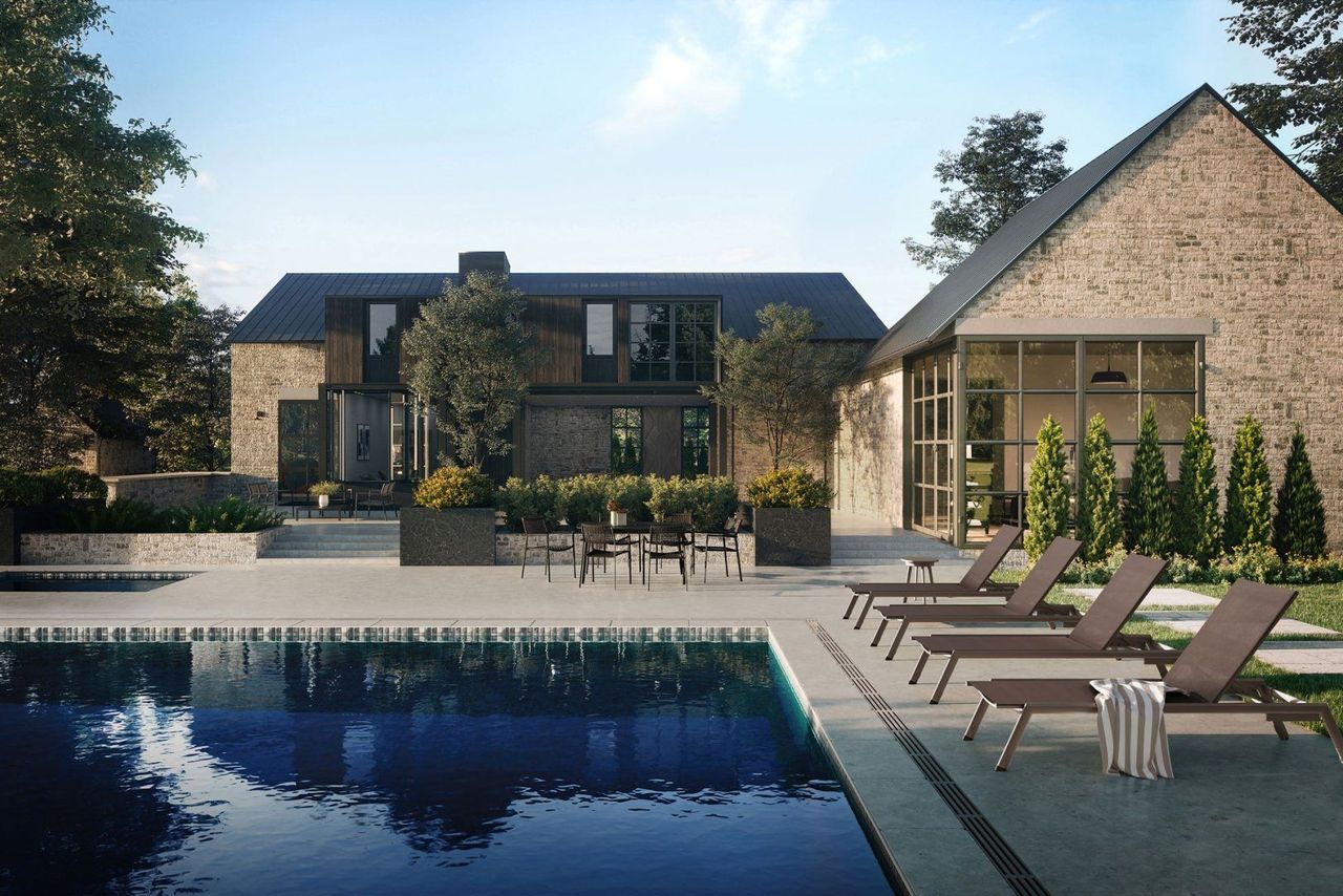 Top-notch 3D rendering of a trendy house exterior with pool, showcasing realistic architectural visualization and photorealistic CGI.