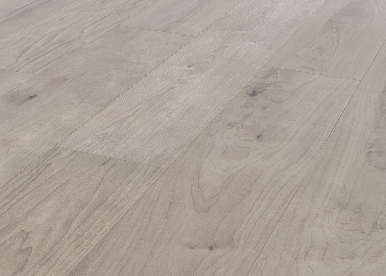 3D visualization of light grey wooden plank flooring with smooth grain patterns in perspective