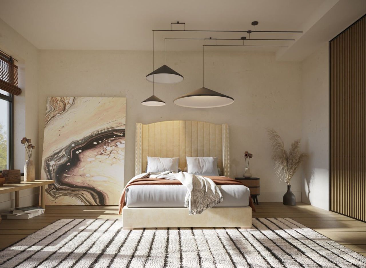 Beige Bed Product Rendering