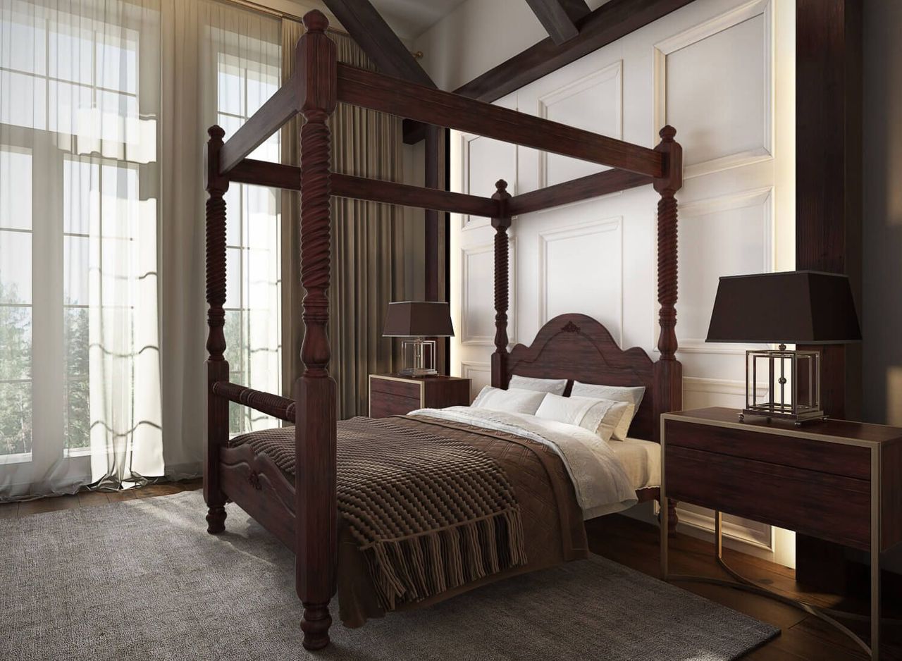 Dark Wooden Bed Product Rendering