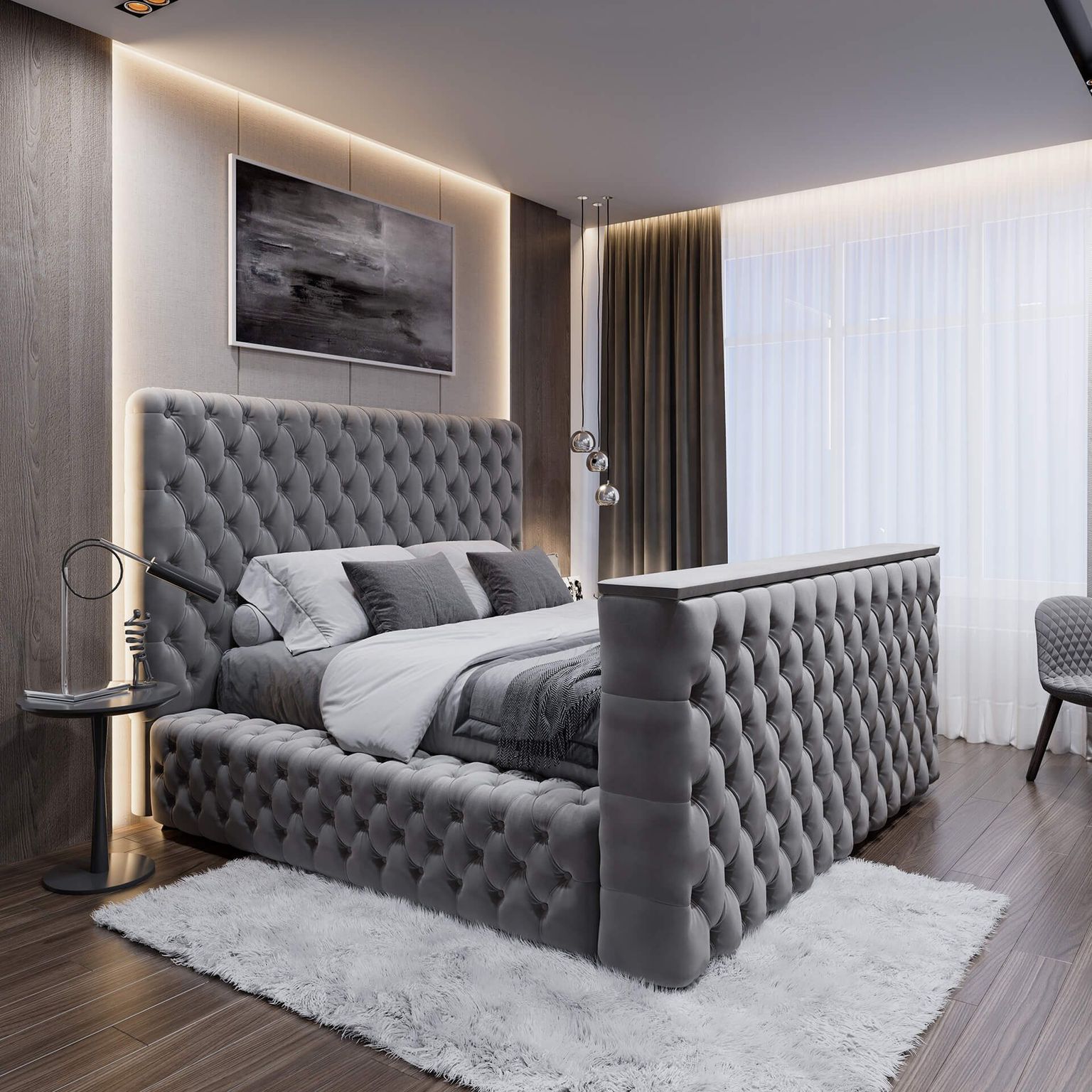 Grey Handcrafted Bed CGI