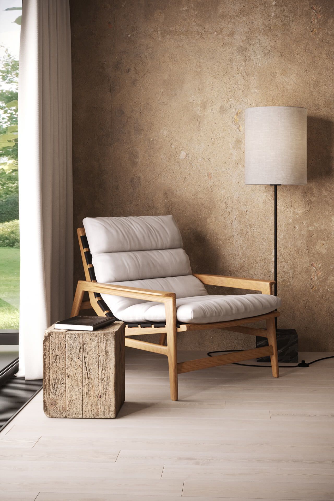 3D Model of a White Chair in Daytime Lifestyle Rendering