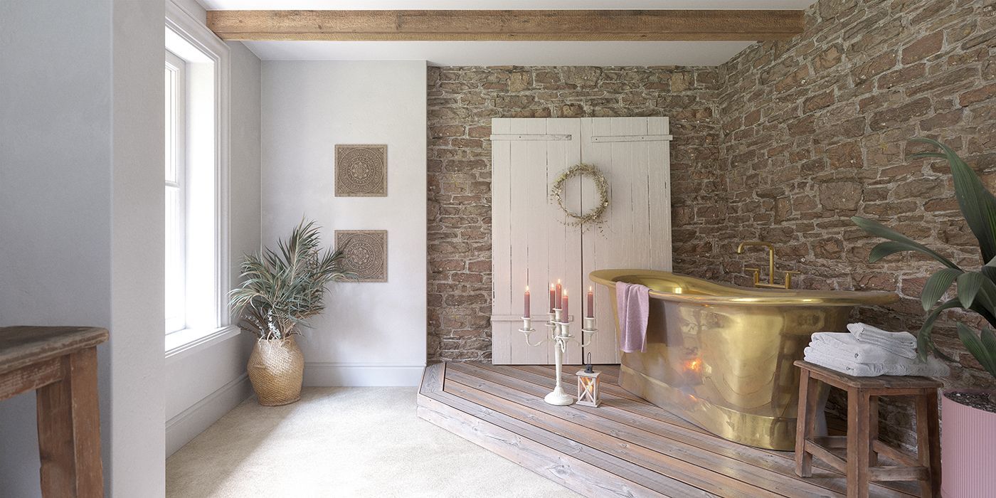 Golden bathtub 3D visualization