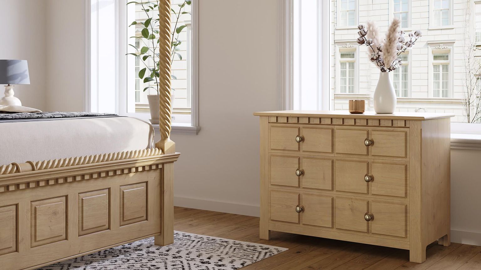 Wooden Bedroom Cabinet Product Lifestyle CGI