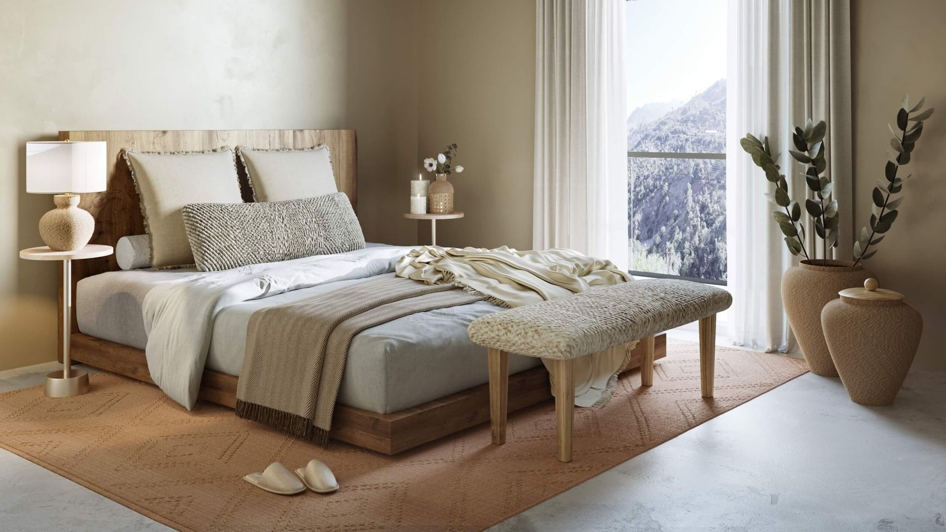 High-quality 3D furniture modeling and rendering showcasing a cozy bedroom interior with realistic textures and lighting.