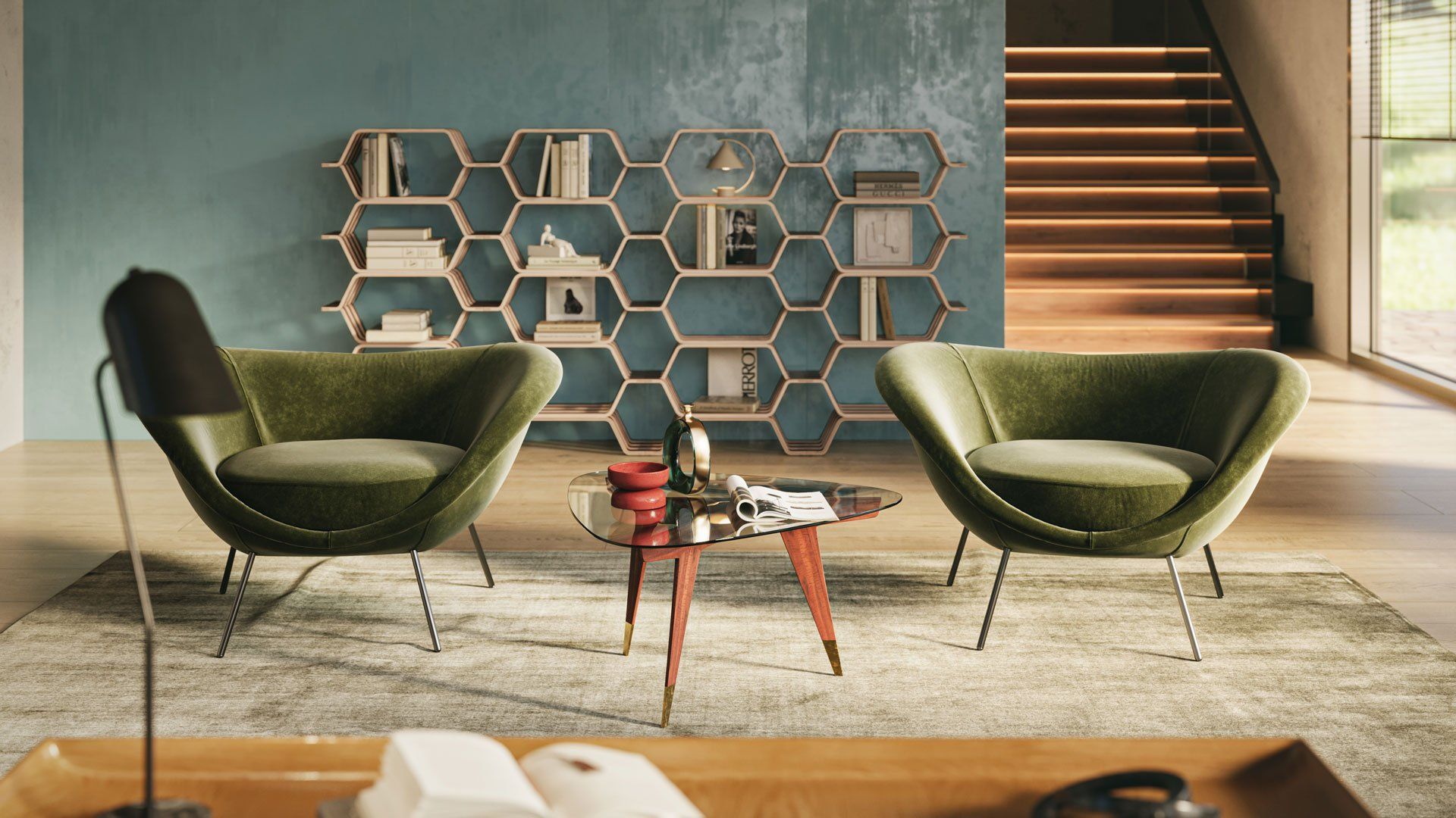 3D Visualisation Of A Minimalist Furniture Set In A Contemporary Living Space