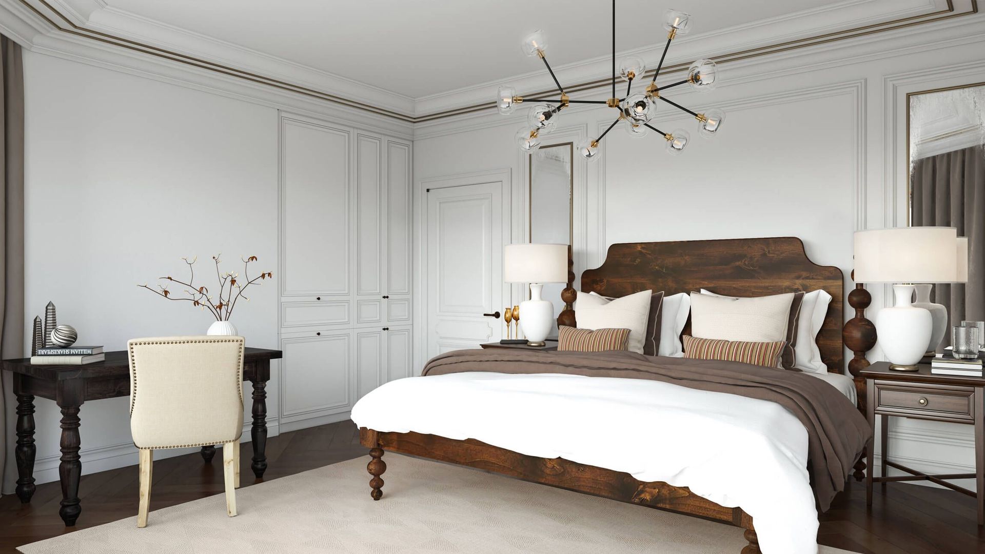 High-quality 3D interior rendering showcasing a bedroom with bespoke furniture, highlighting 3D furniture modeling and photorealistic visualization.
