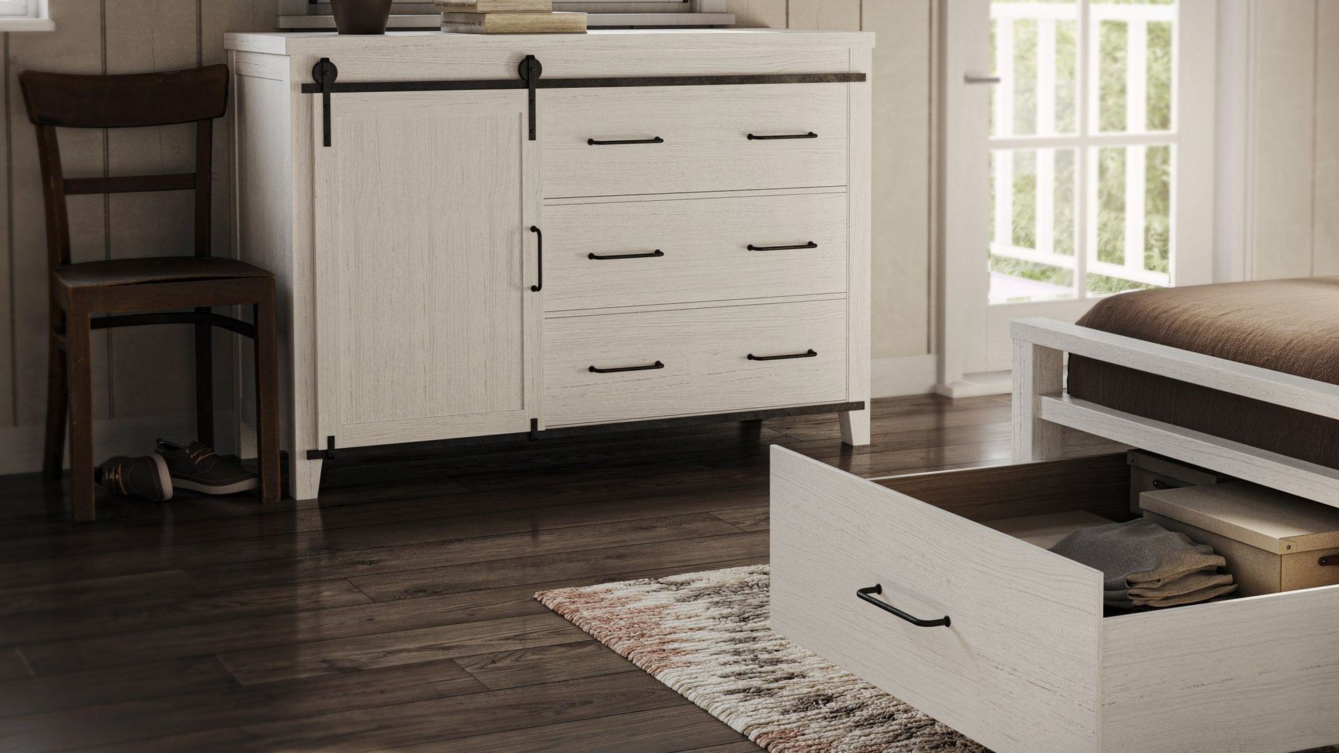 High-quality 3D furniture modeling and rendering showcasing a bedroom interior with realistic textures and lighting.