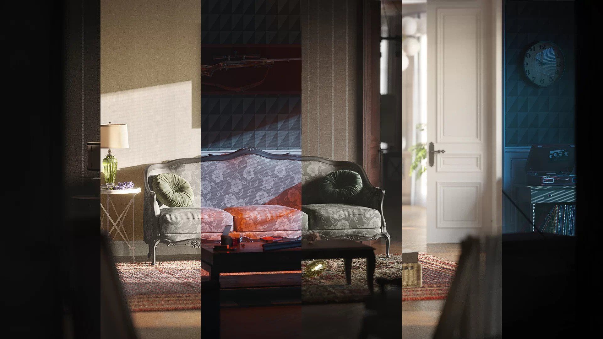 High-quality 3D furniture modeling and rendering showcasing a realistic interior scene with bespoke furniture and photorealistic visualization.