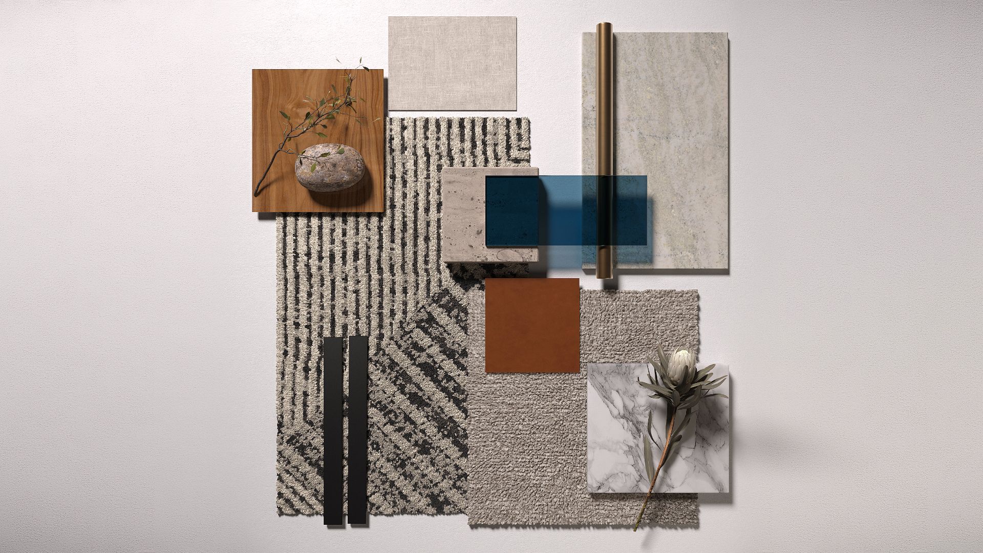 High-quality 3D furniture visualization and rendering showcasing various textures and materials for interior design projects