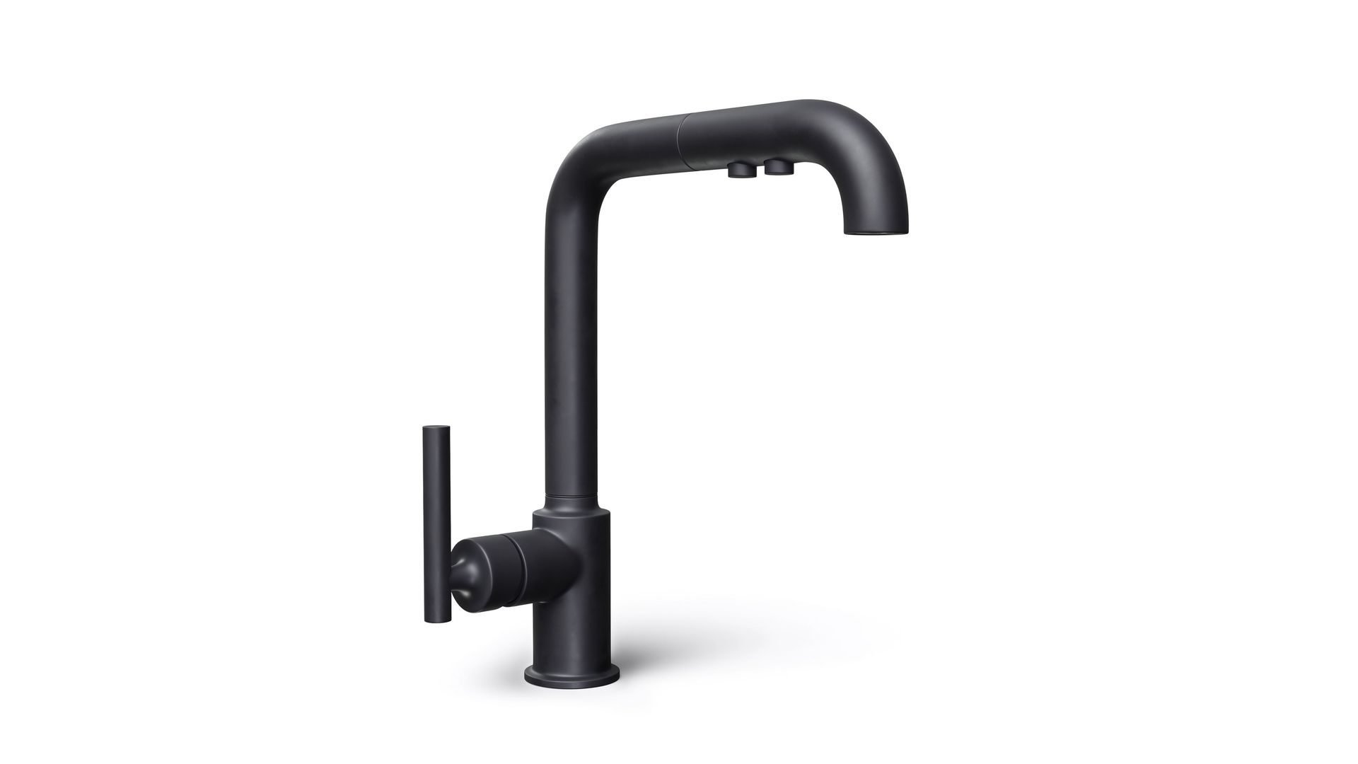 High-quality 3D product model and rendering of a modern black faucet, showcasing photorealistic visualization and CGI rendering.