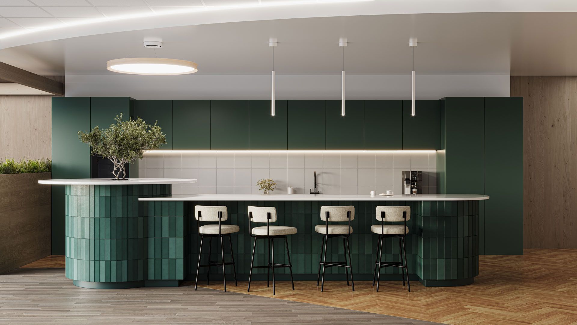 Green kitchen lifestyle product CGI
