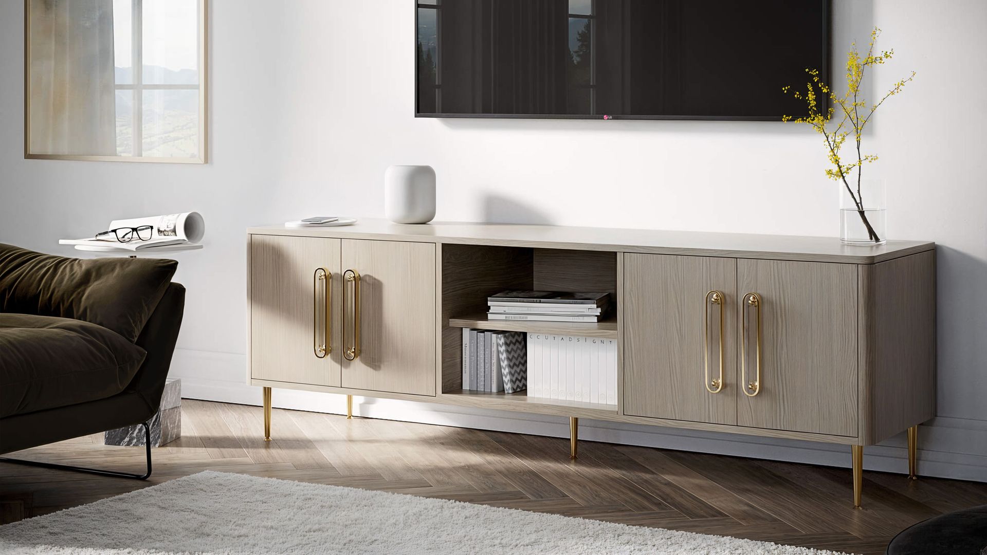 3D Furniture Modeling and Rendering Showcasing a Media Console