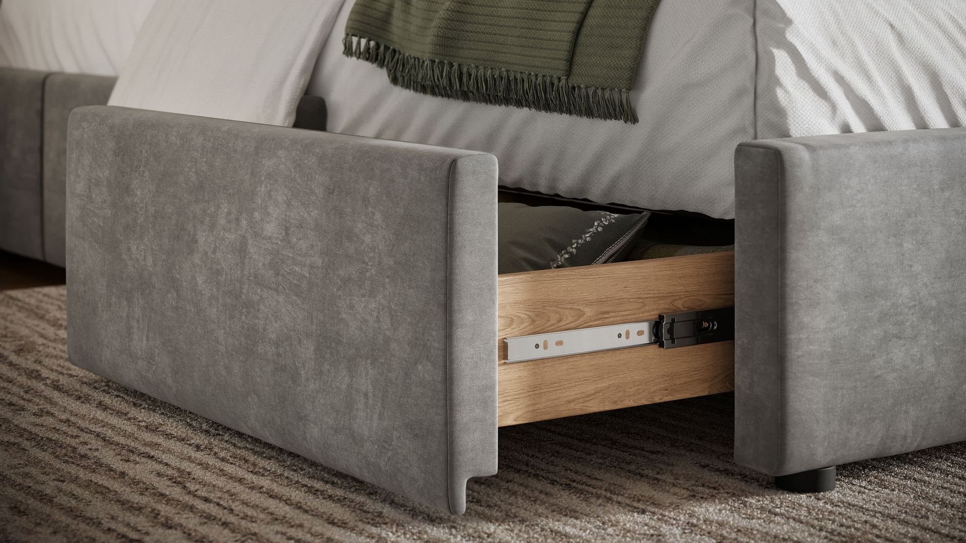 High-quality 3D Furniture Visualization Showcasing Bed Storage Solutions