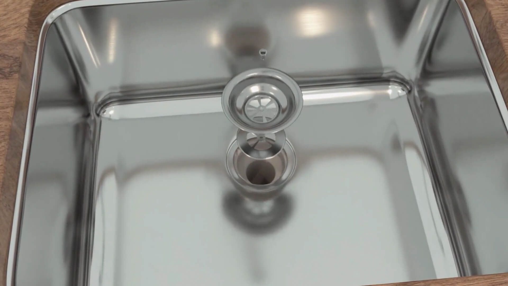 High-quality 3D product rendering of a stainless steel sink showcasing realistic visualization and photorealistic CGI.