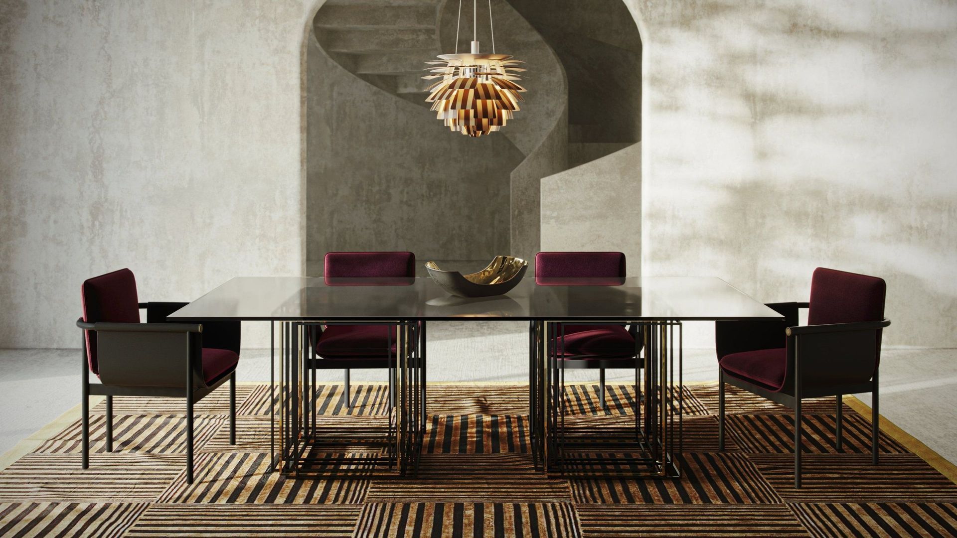 Creative rendering for a table with chairs minimal scene