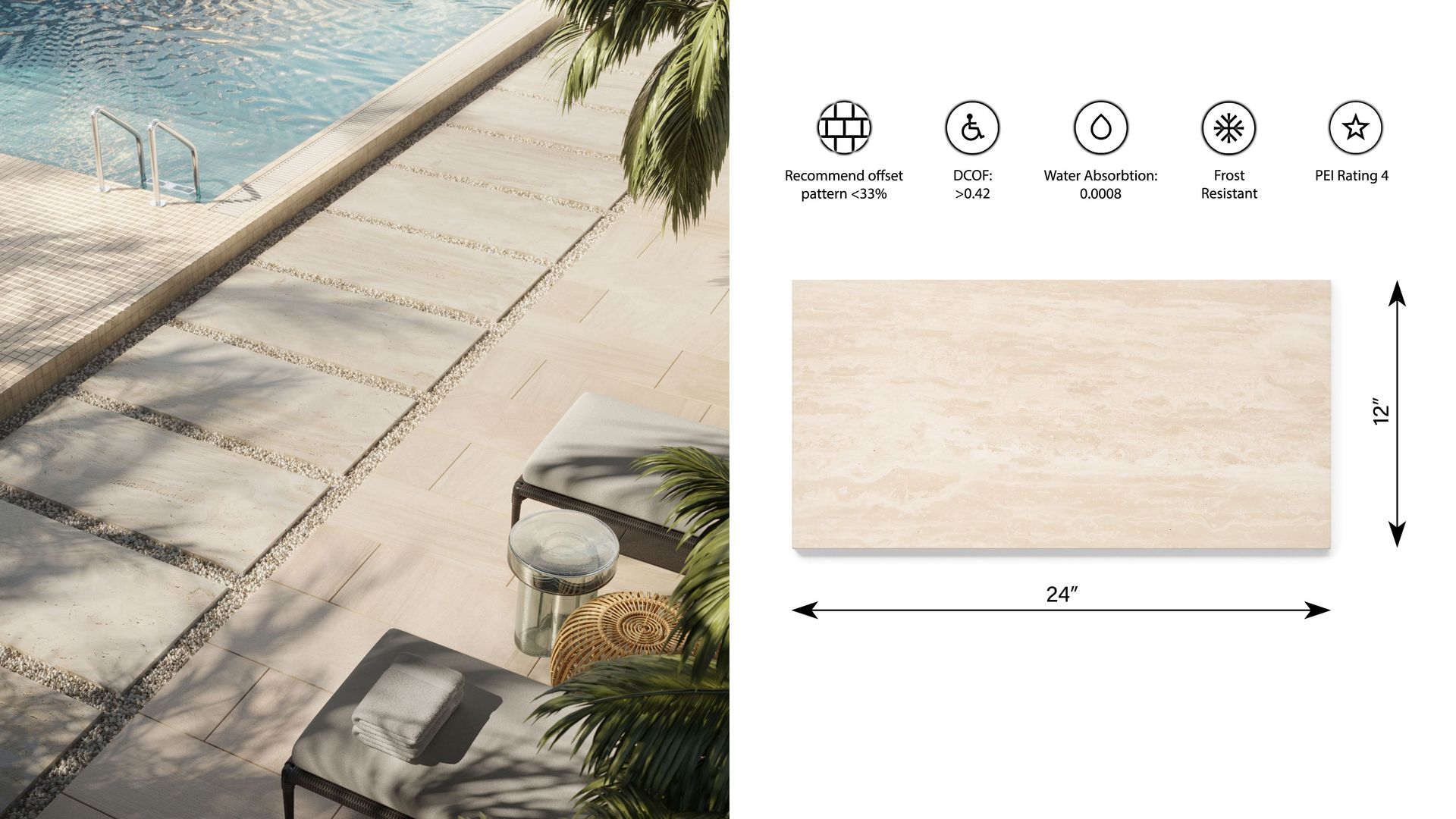 3D furniture modeling and rendering showcasing poolside tiles with realistic visualization