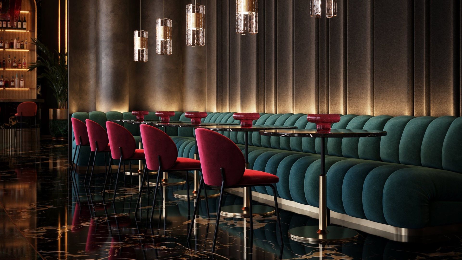 3D interior rendering showcasing a modern lounge with bespoke furniture, featuring top-notch 3D visualization and realistic furniture rendering.