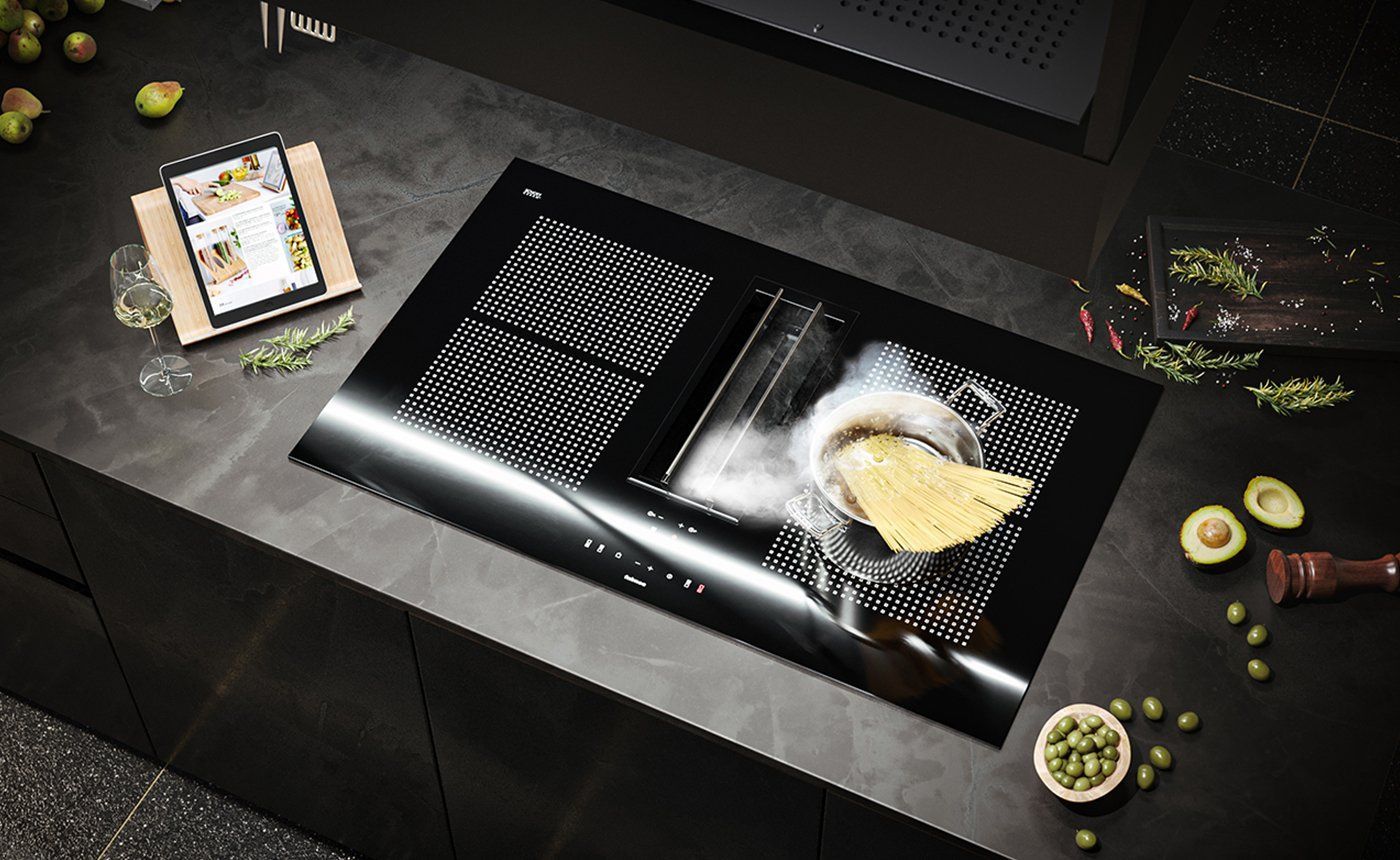 3D rendering of a modern kitchen cooktop, showcasing realistic furniture rendering and 3D product visualization