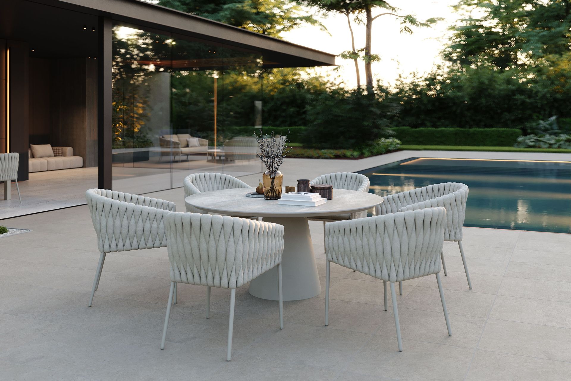 White Outdoor Furniture Set 3D Rendering