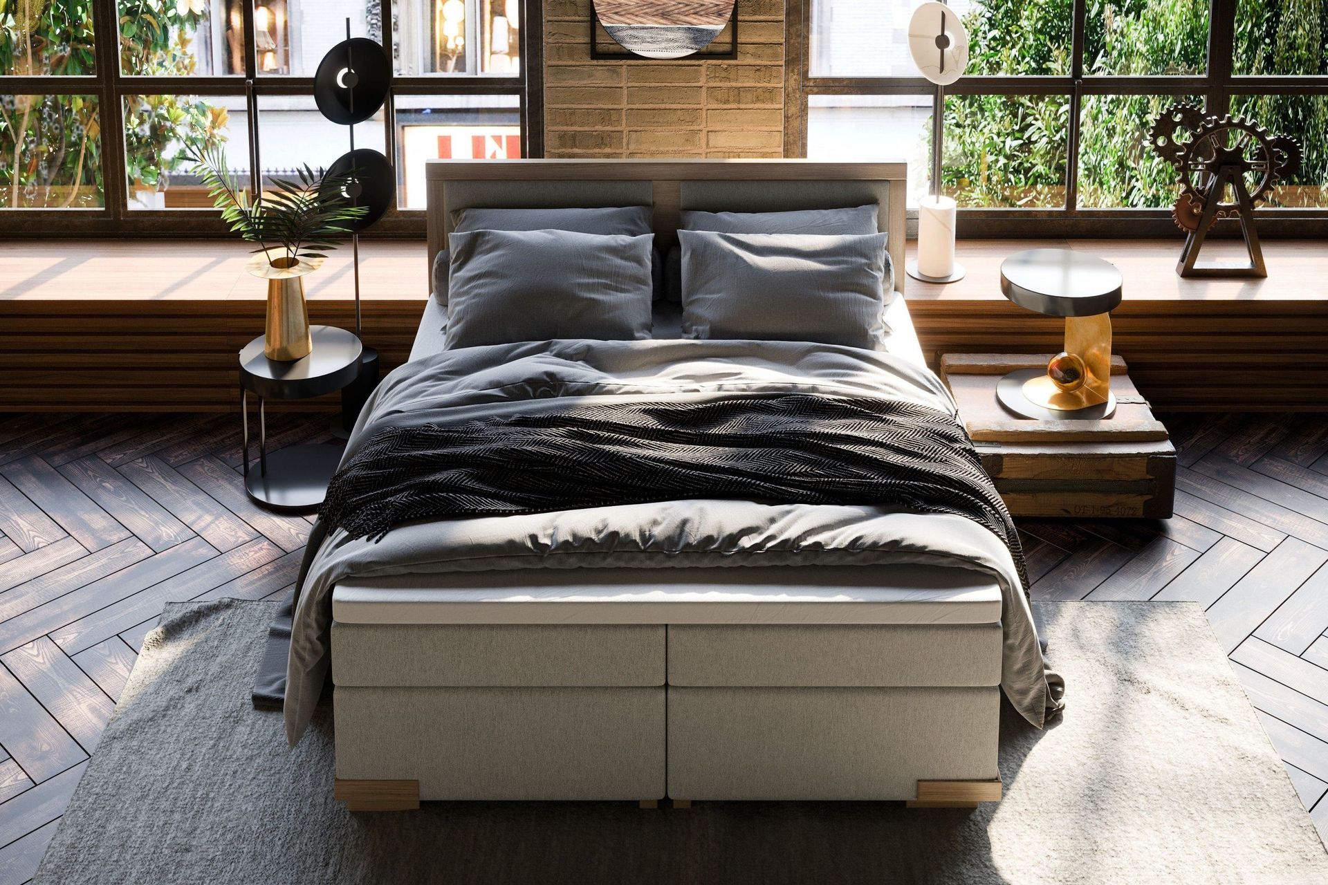 Top-notch 3D rendering of a modern bedroom showcasing realistic furniture and interior design, featuring 3D furniture modeling and visualization.