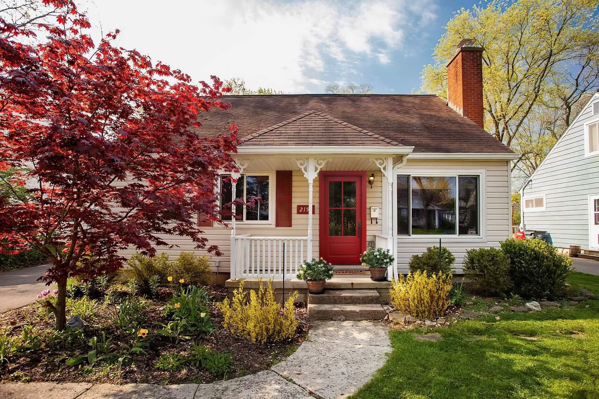 3D rendering of a charming house with a vibrant garden, showcasing 3D exterior visualization and realistic rendering techniques