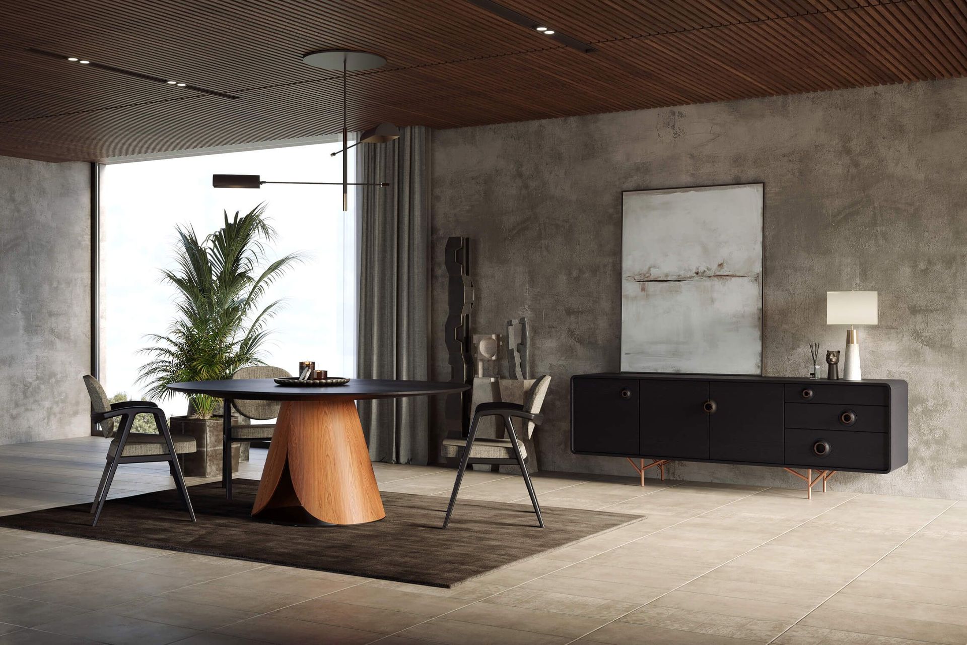 3D rendering of a trendy interior with bespoke house fittings, showcasing 3D house fittings modeling and visualization