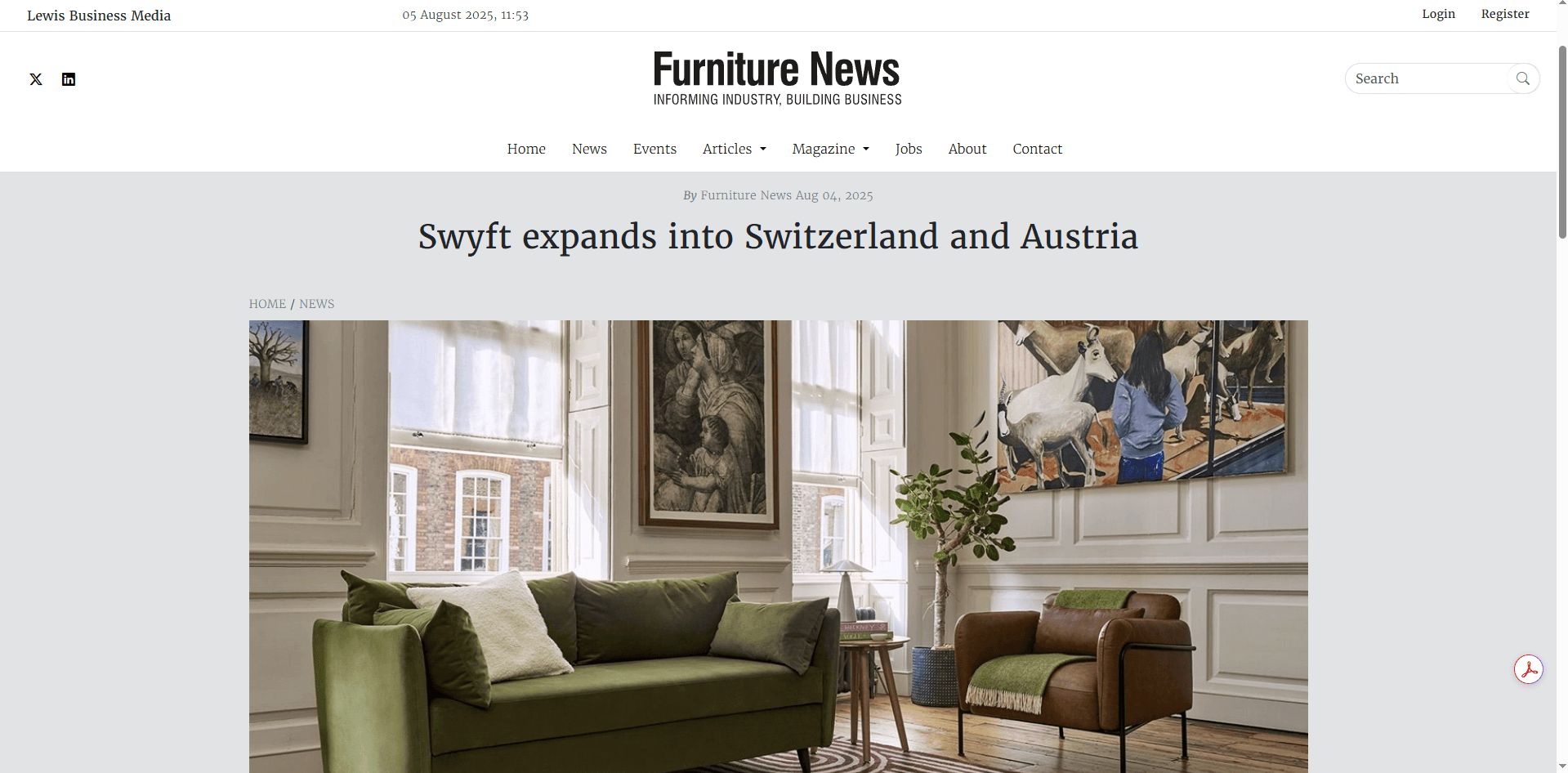 A Snapshot of a Furniture News Magazine Main Page