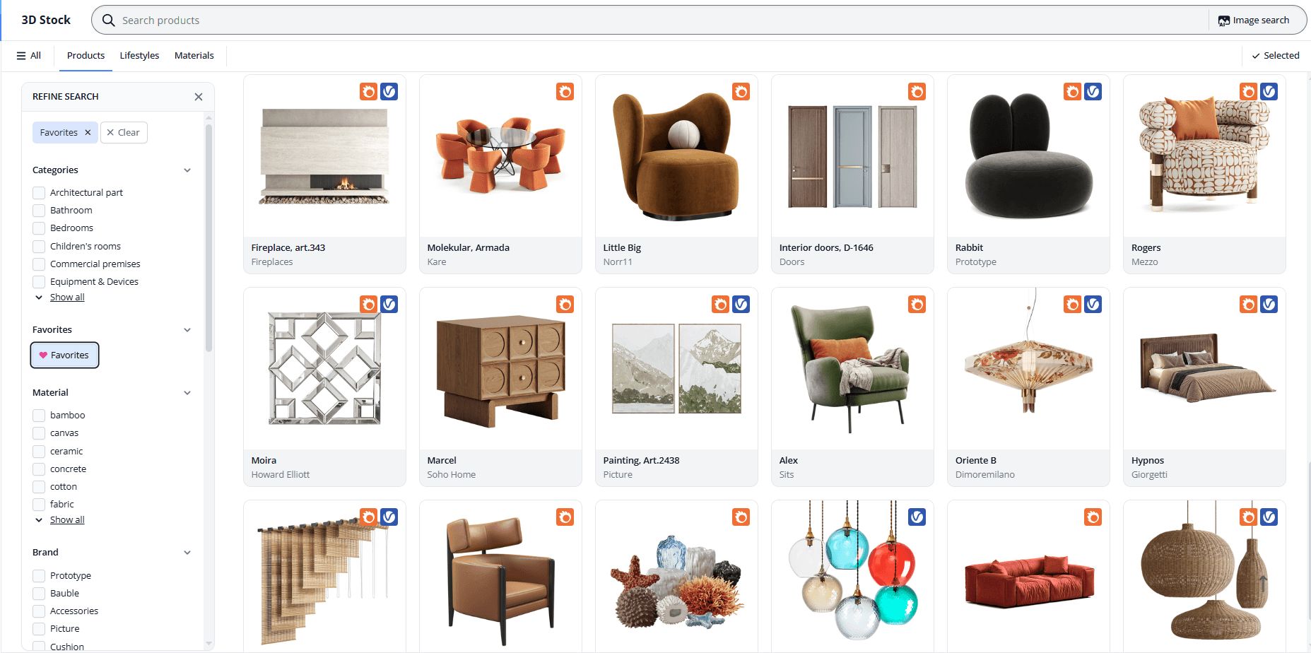 CGIFurniture Library Interface with 3D Models for Reducing Rendering Cost