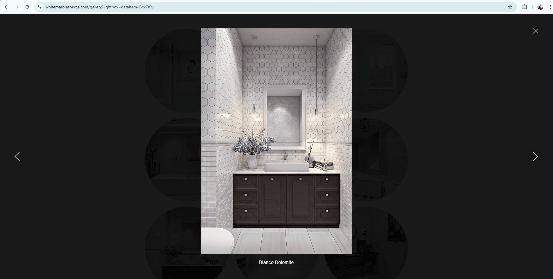 CG lifestyle rendering showing marble tile surfaces in a styled bathroom interior used for the brand website gallery