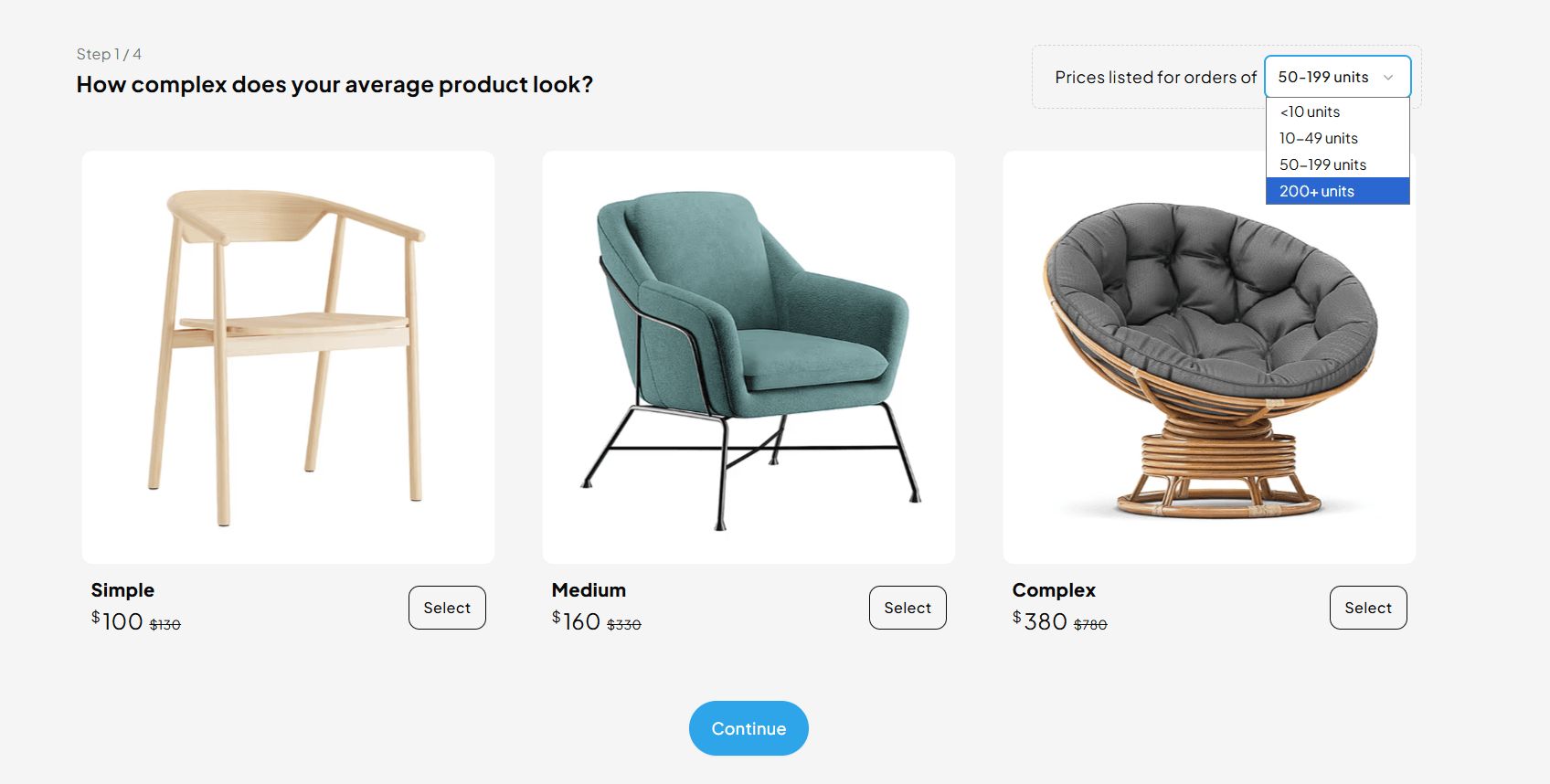 Product Rendering Cost Calculator on the CGIFurniture Website