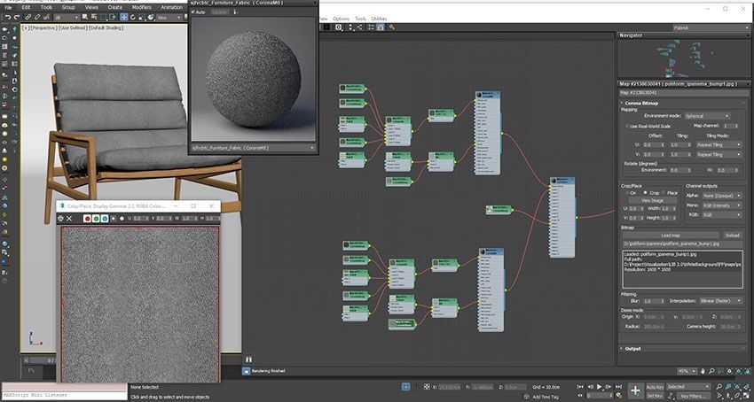 A Screenshot of a Process of Applying Complex Textures to a High-Poly Model of a Chair