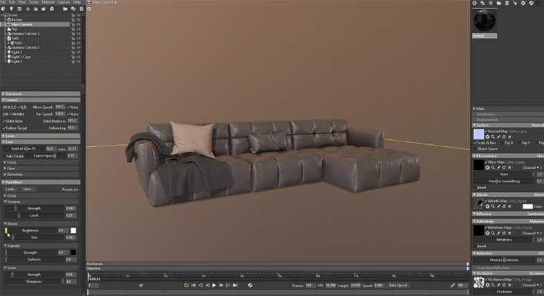 A Screenshot of a Retopology for Leather Couch with a Pillow and Blanket