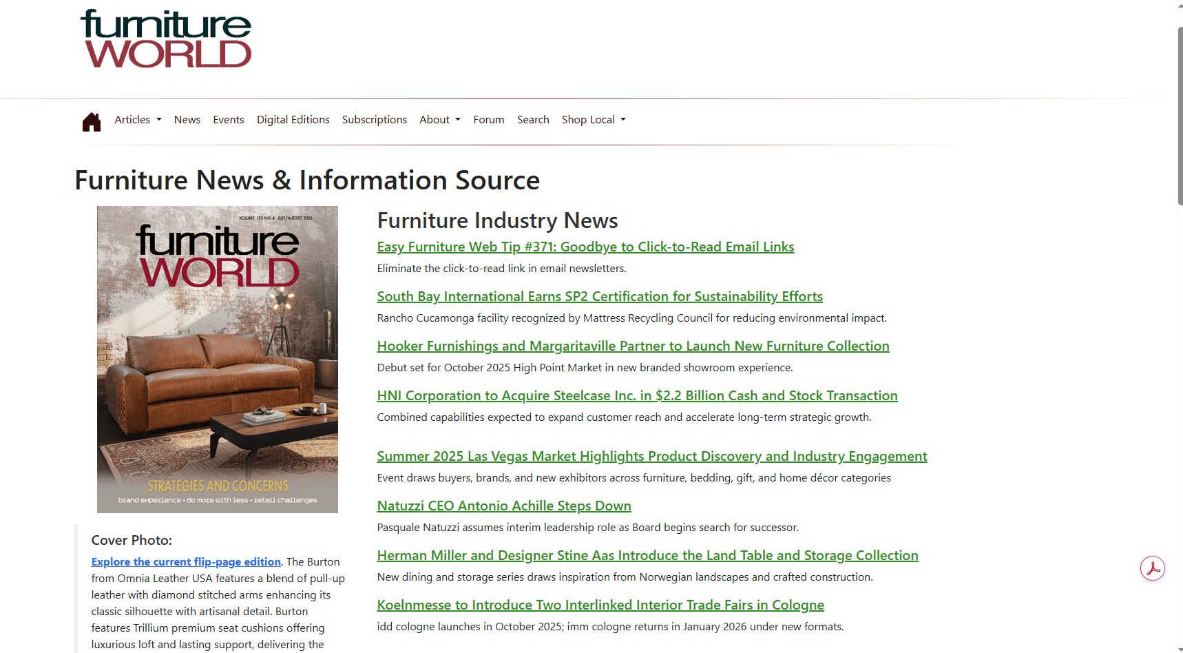 A Screenshot of a Furniture World Magazine First Page