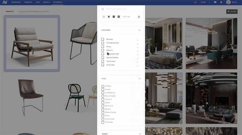 A Screenshot of Selecting a Lifestyle Background Category from a 3D Library