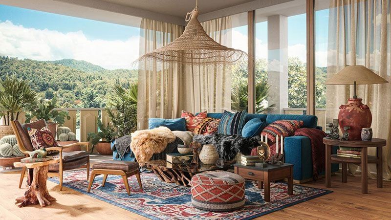 A Boho Furniture Roomset Made with 3D Rendering Services
