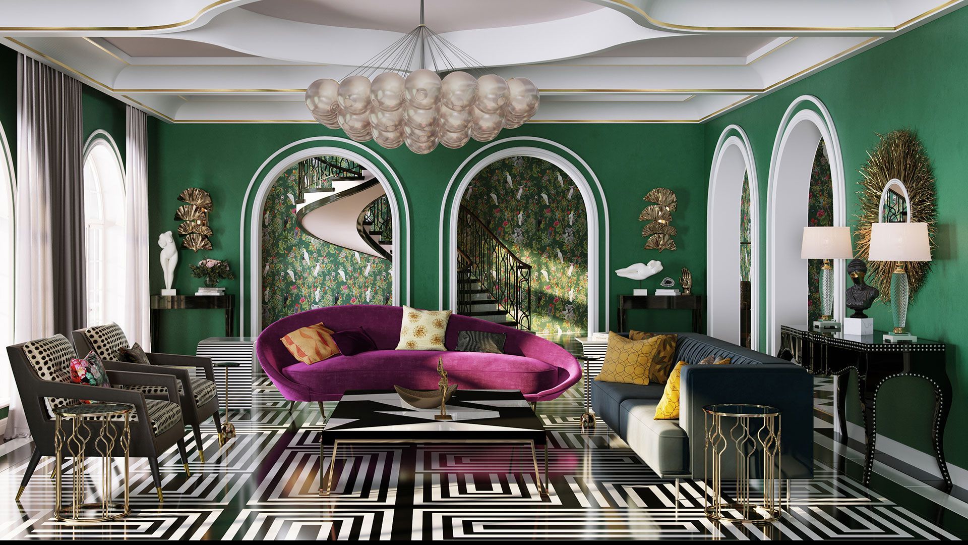 3D Rendering of a Hollywood Regency Roomset with 3D Models of Furniture and Decor