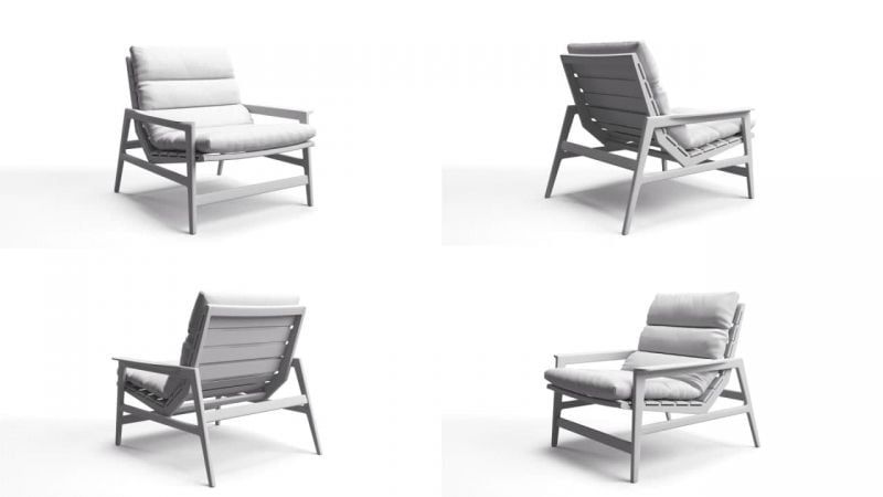 A Collage of Four Views of Chair Product 3D Renderings