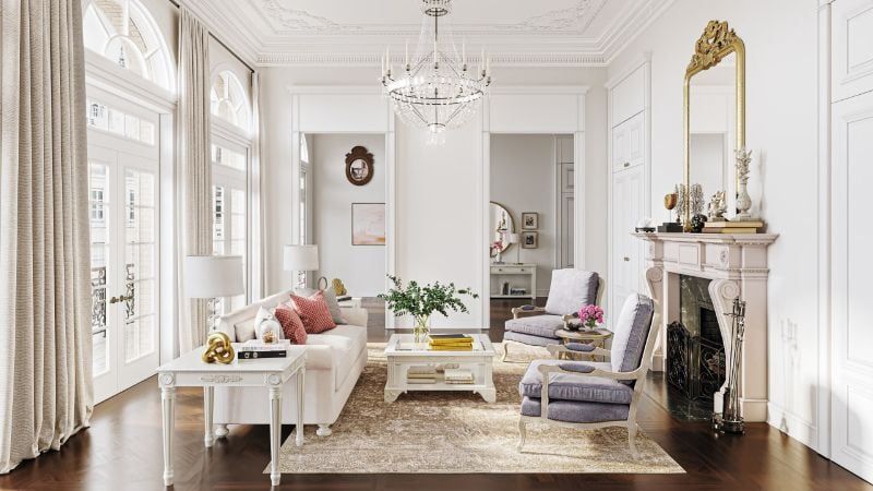 3D Render of a Parisian Chic Home with Luxury Furniture and Decor