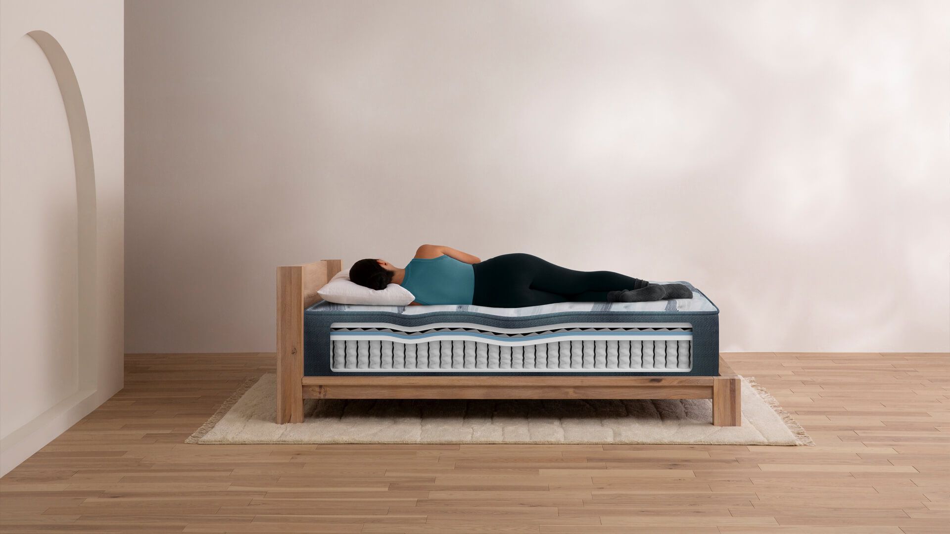 Lifestyle Render of a Woman Laying on a Mattress