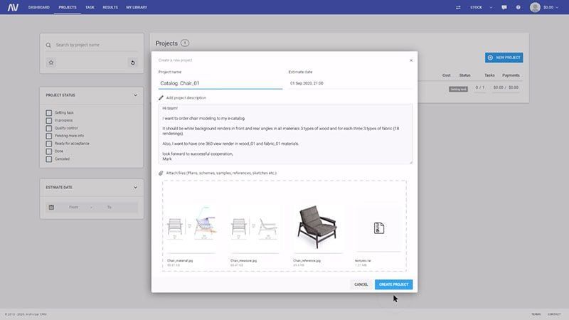 A Screenshot of a Chair Product Rendering Project