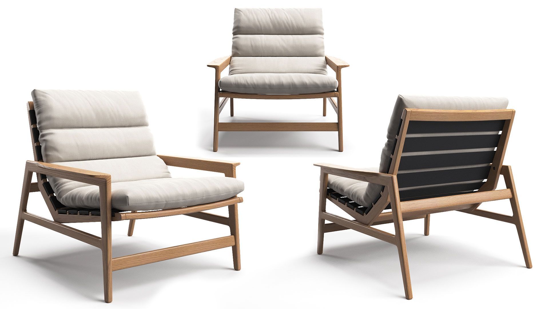 A Rendering Collage of Three Angles of the Same Chair