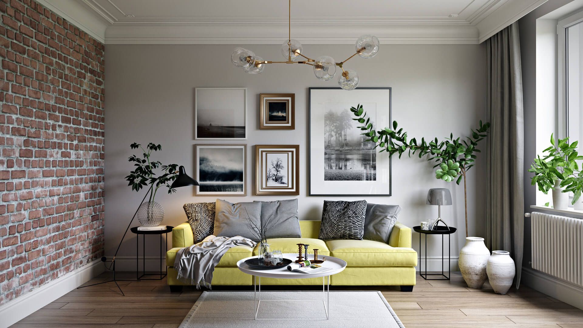 3D Product Rendering for a Yellow Sofa