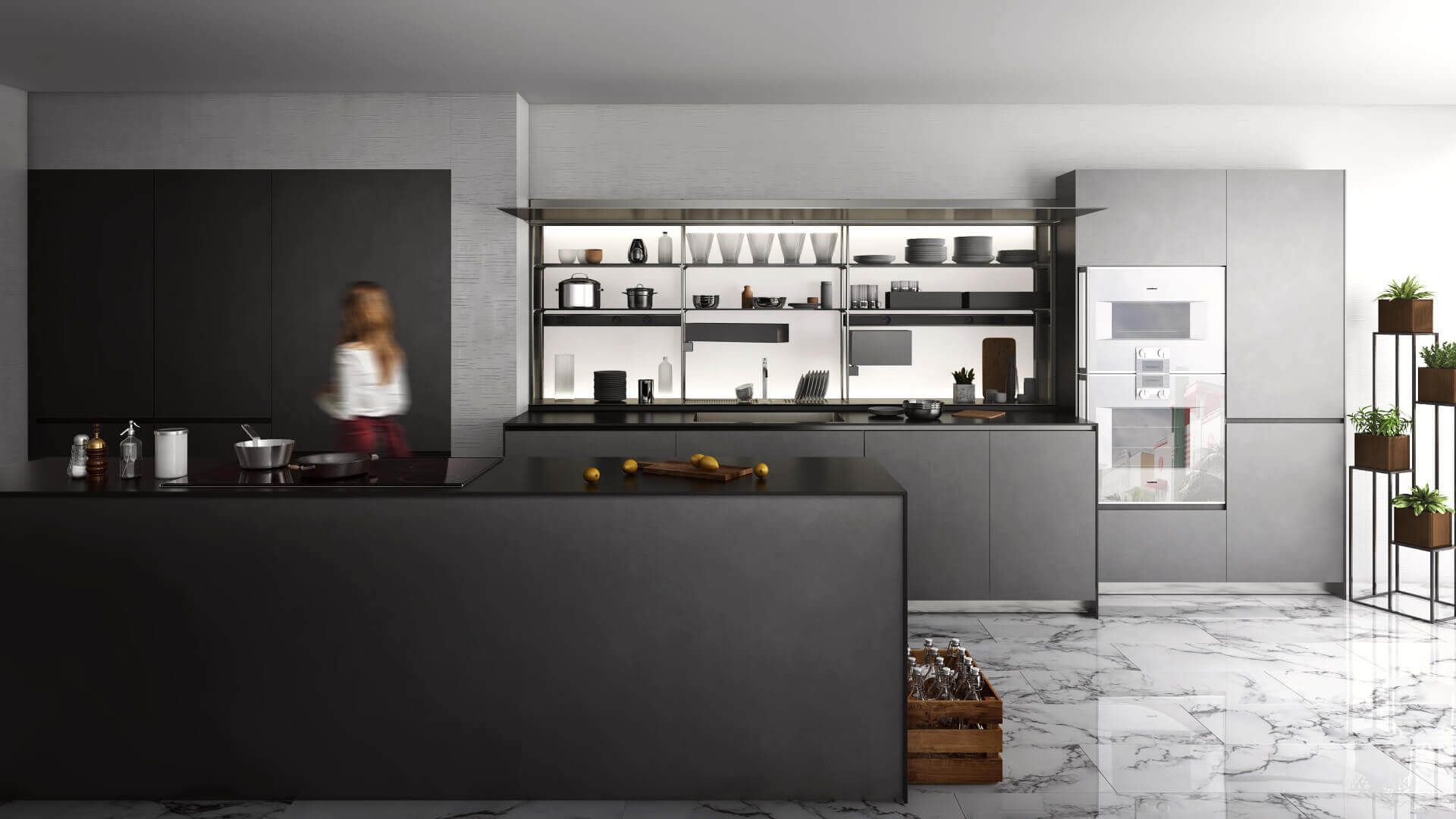 3D Product Rendering for a Black Kitchen