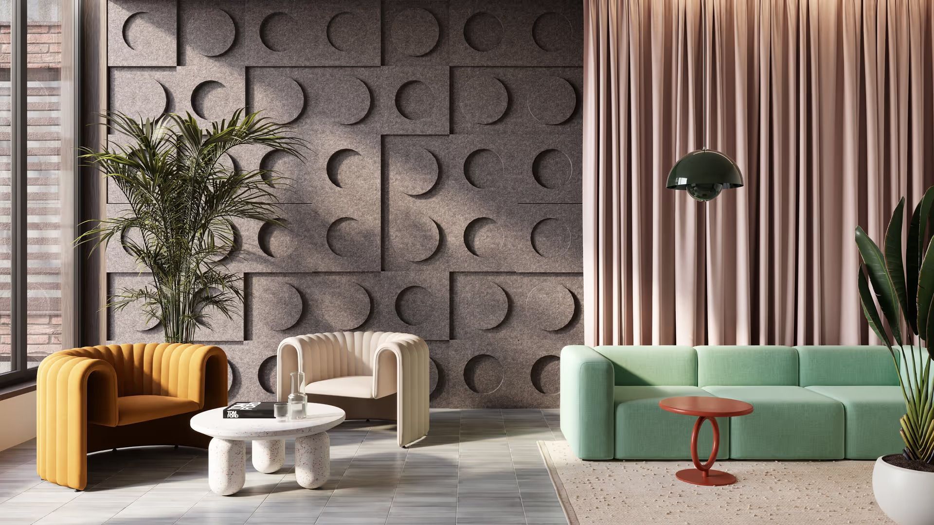 3D Visualization for Hall with armchairs, sofa and coffee tables