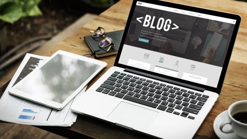 A Laptop with a Blog Page that Promotes New Product to Customers