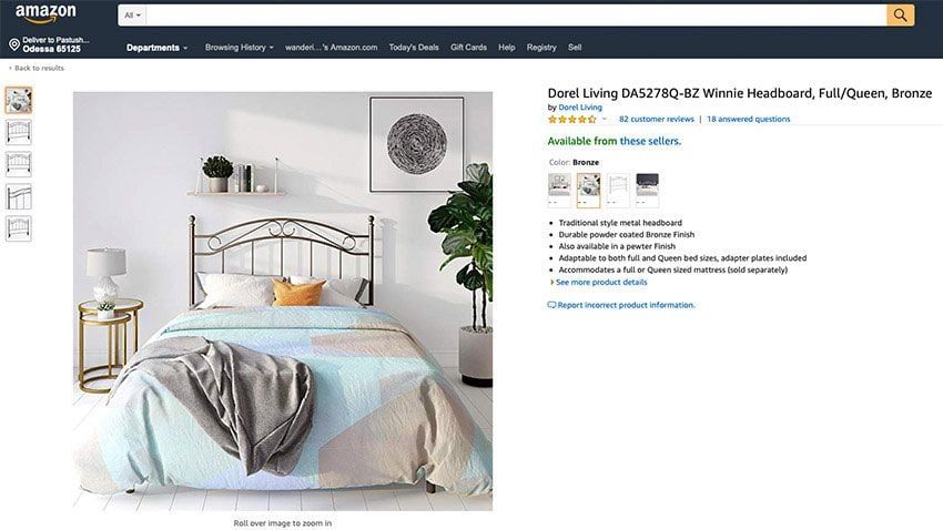 3D-rendered product image of a bed in an informative Amazon listing.