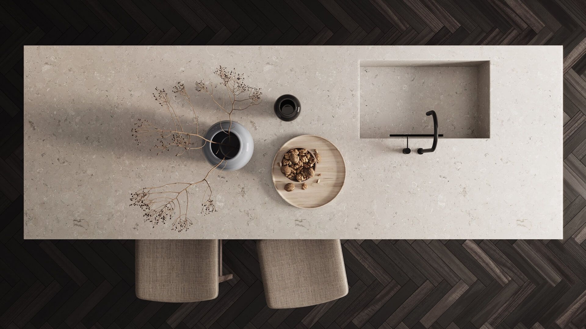 3D Visualization of a Kitchen Island Made of Natural Stone